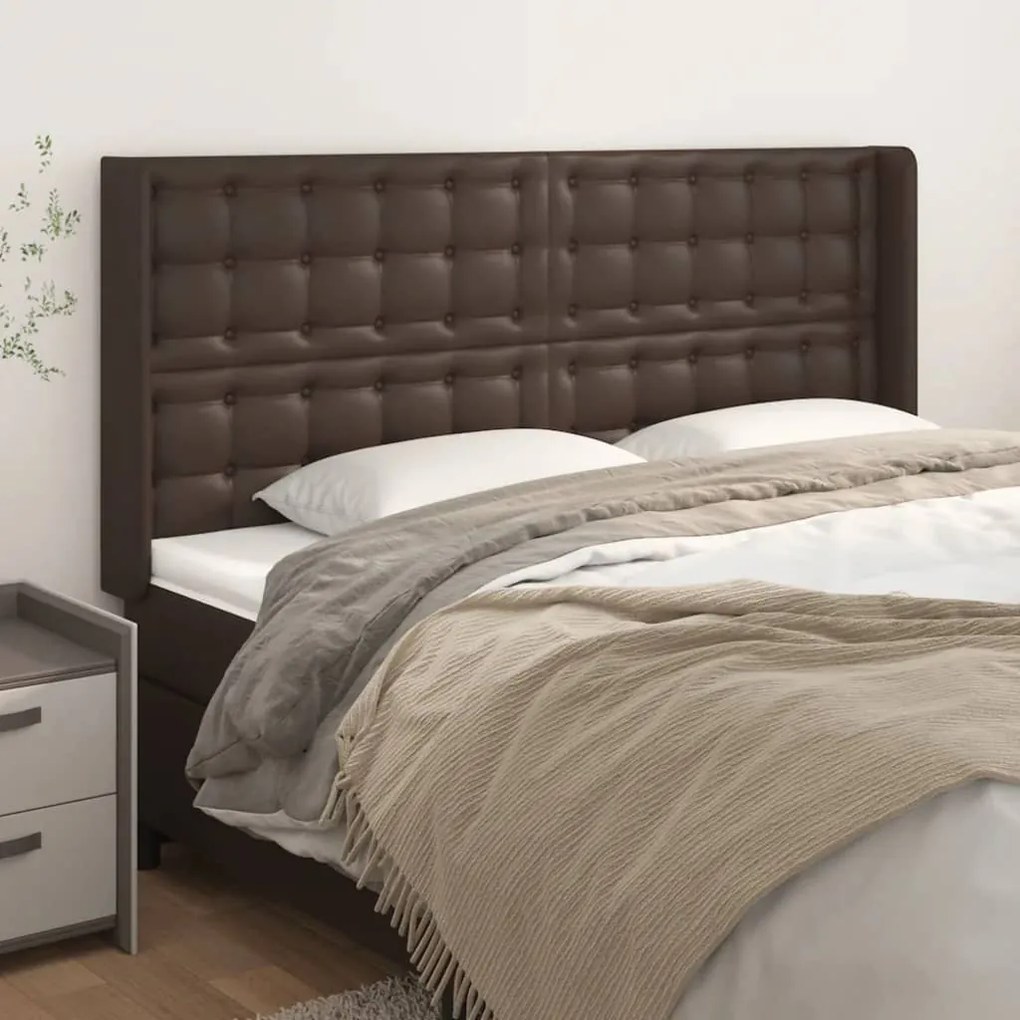 vidaXL Cabeceira cama c/ abas couro artif. 163x16x118/128 cm castanho