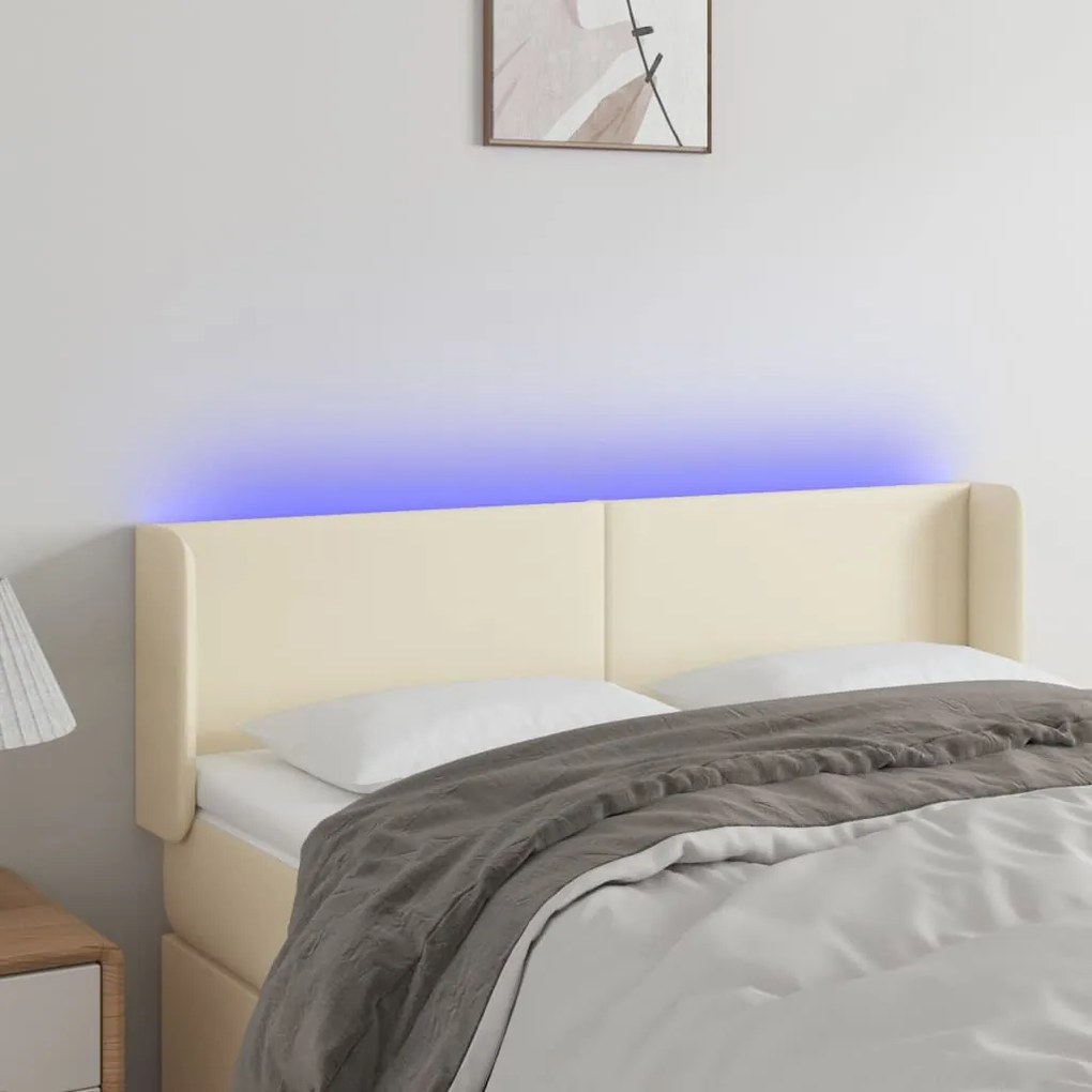 vidaXL Cabeceira de cama c/ LED 147x16x78/88 cm couro artificial crème
