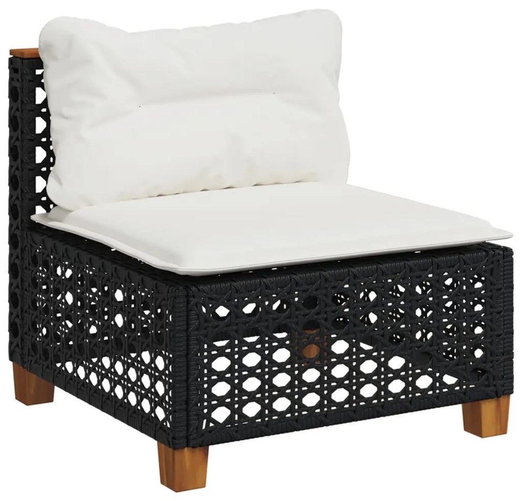 9 pcs conjunto de sofás p/ jardim c/ almofadões vime PE preto