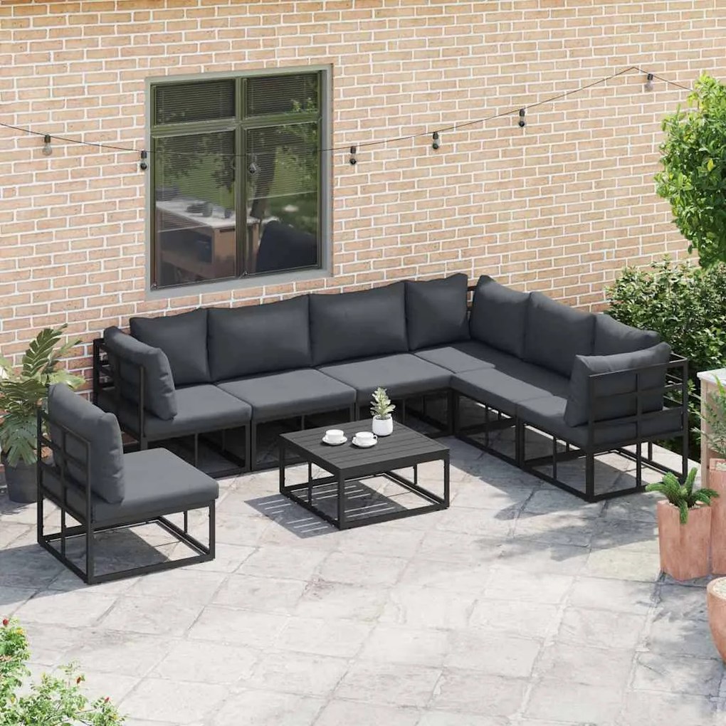 Conjunto de Sofá de Jardim 8 pcs Preto 70 x 70 x 32 cm Alumínio