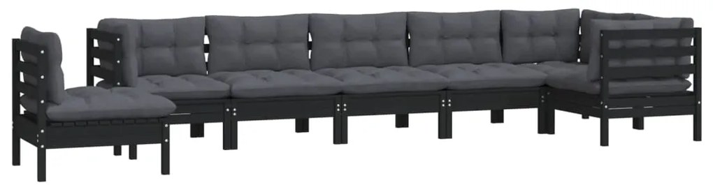 8 pcs conjunto lounge jardim c/ almofadões pinho maciço preto