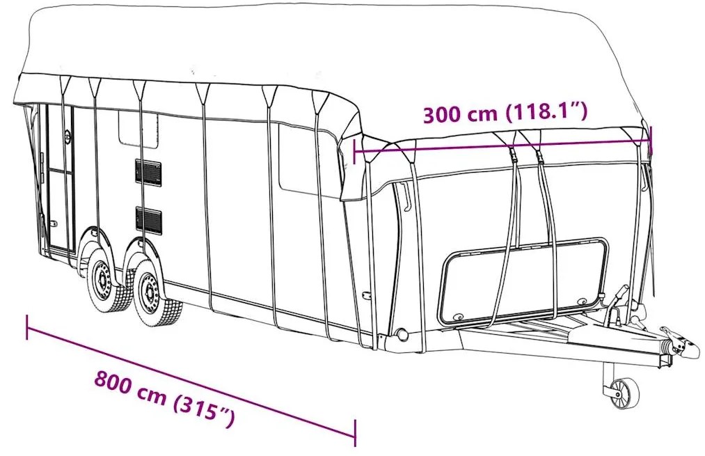 Caravan capa de telhado 800x300 cm tecido não tecido cinzento