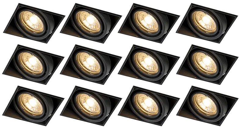 Conjunto de 12 focos embutidos pretos GU10 inclináveis sem moldura - Oneon Moderno