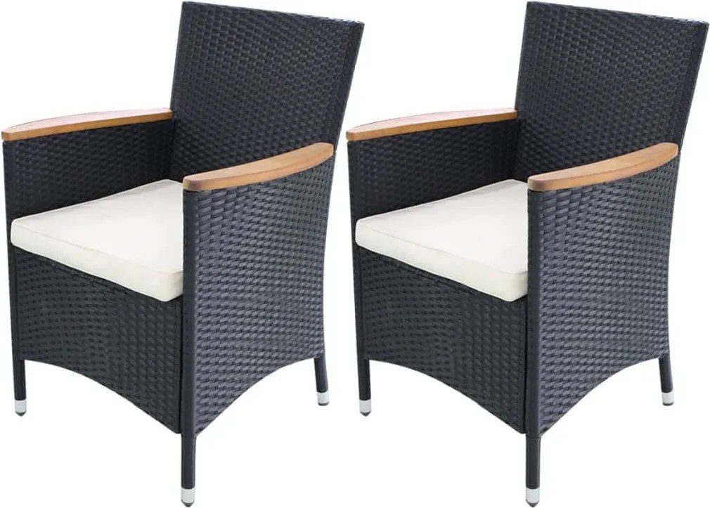 vidaXL Cadeiras de jardim 2 pcs com almofadões em vime PE preto