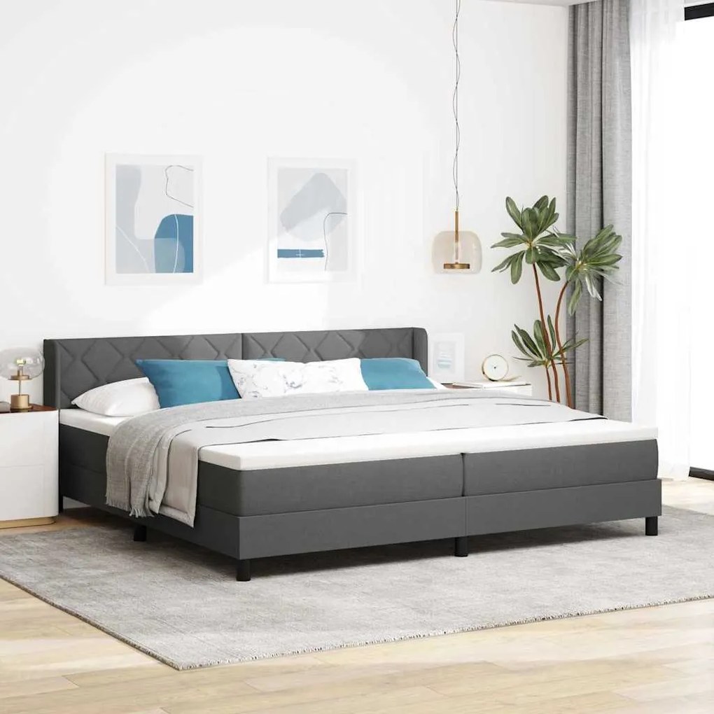vidaXL Cama Box com Colchão em Cinza Escuro, 200x200 cm, Tecido.