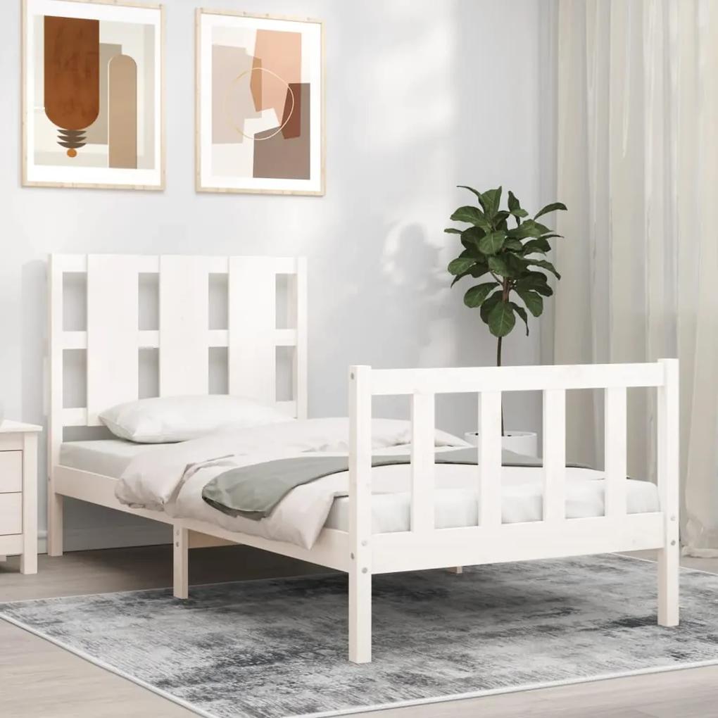 3192197 vidaXL Estrutura de cama com cabeceira 90x190 cm madeira maciça branco