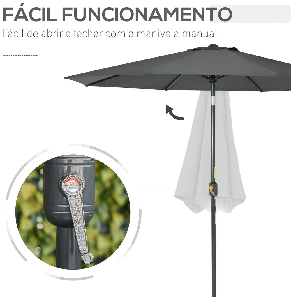 Chapéu de Sol Ø264x253cm com Proteção UV+50 Chapéu de Sol de Alumínio