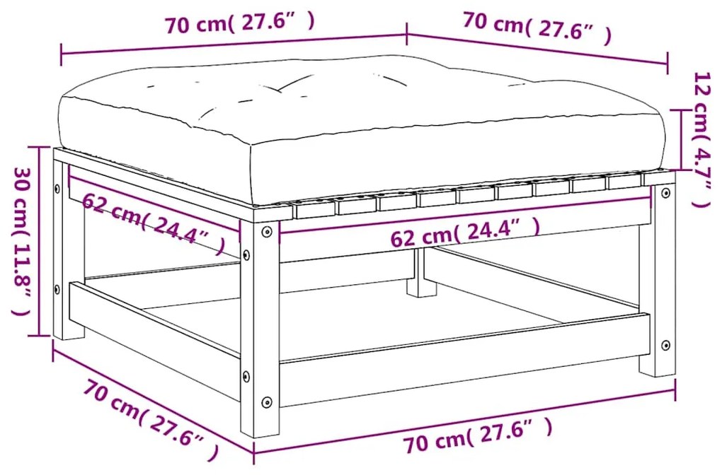 Apoios pés jardim c/ almofadões 2 pcs pinho maciço castanho-mel