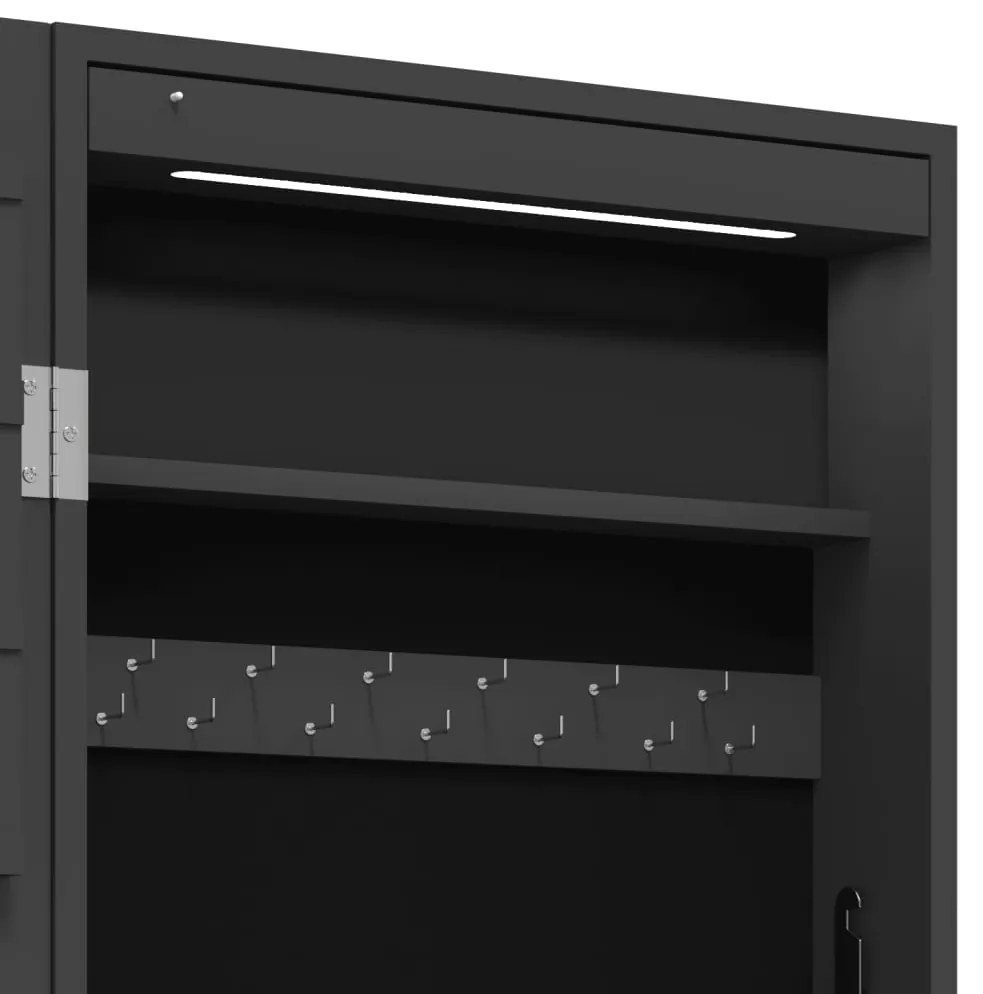 Móvel para joias de parede espelhado com luzes LED preto