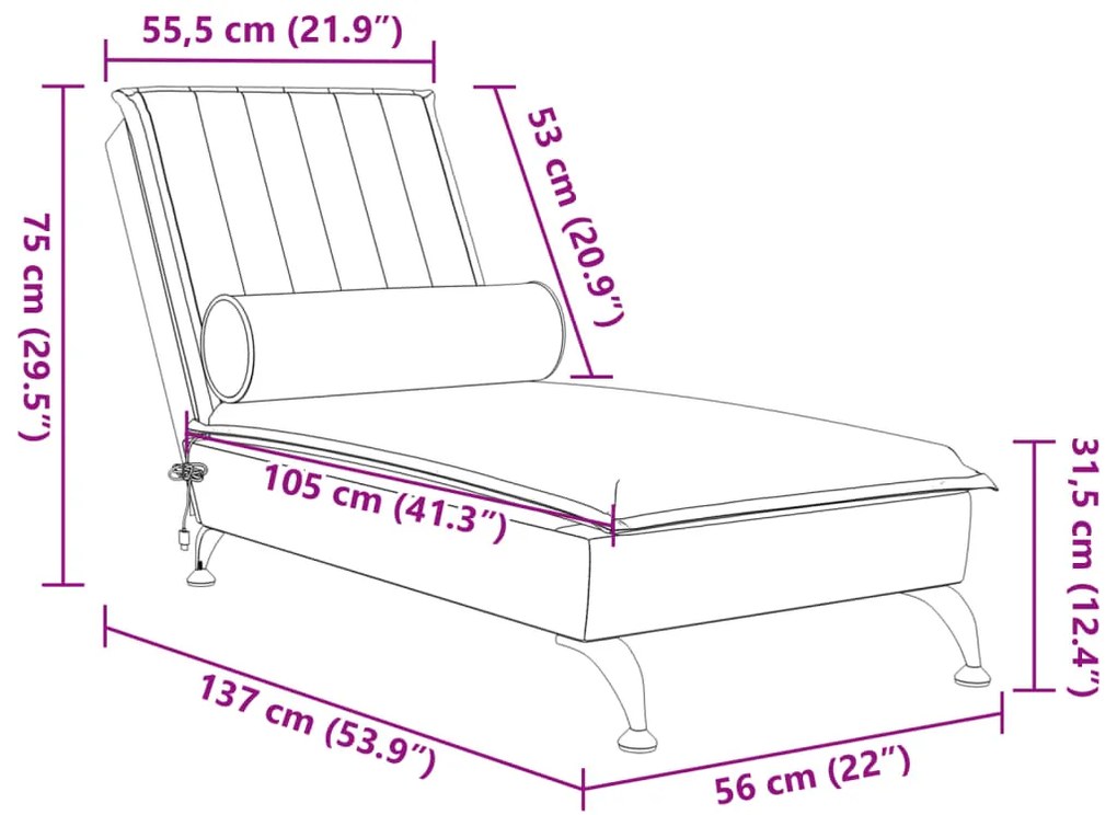 Chaise lounge de massagem com rolo tecido verde-escuro