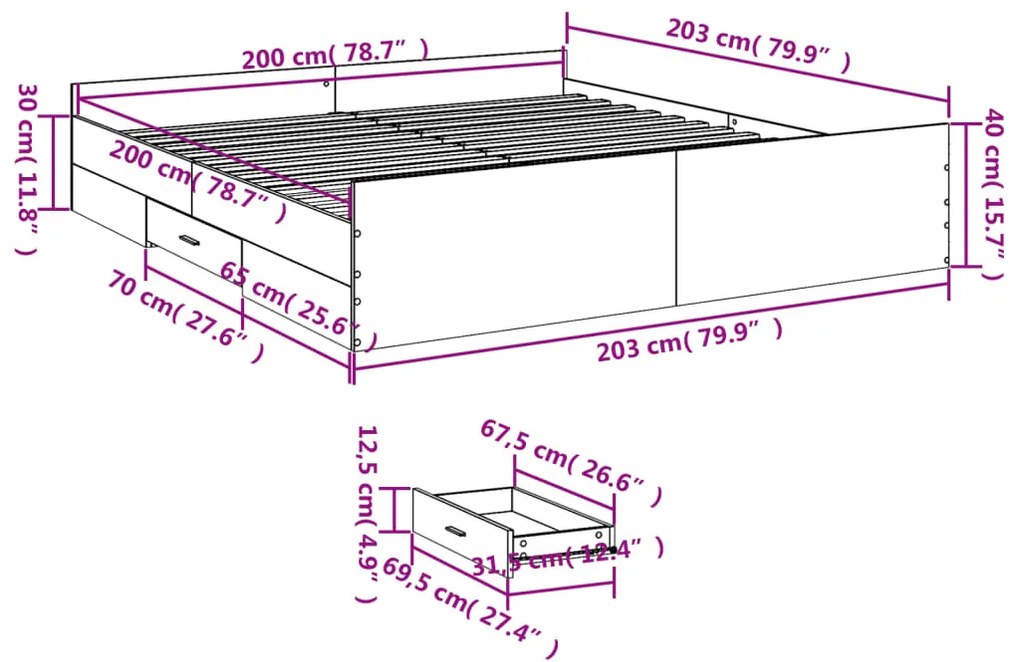 Estrutura de cama c/ gavetas 200x200cm derivados madeira branco