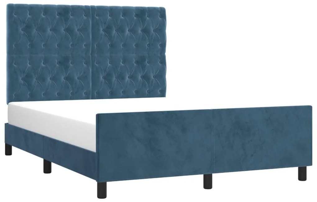 Estrutura de cama sem colchão 140x190 cm veludo azul-escuro