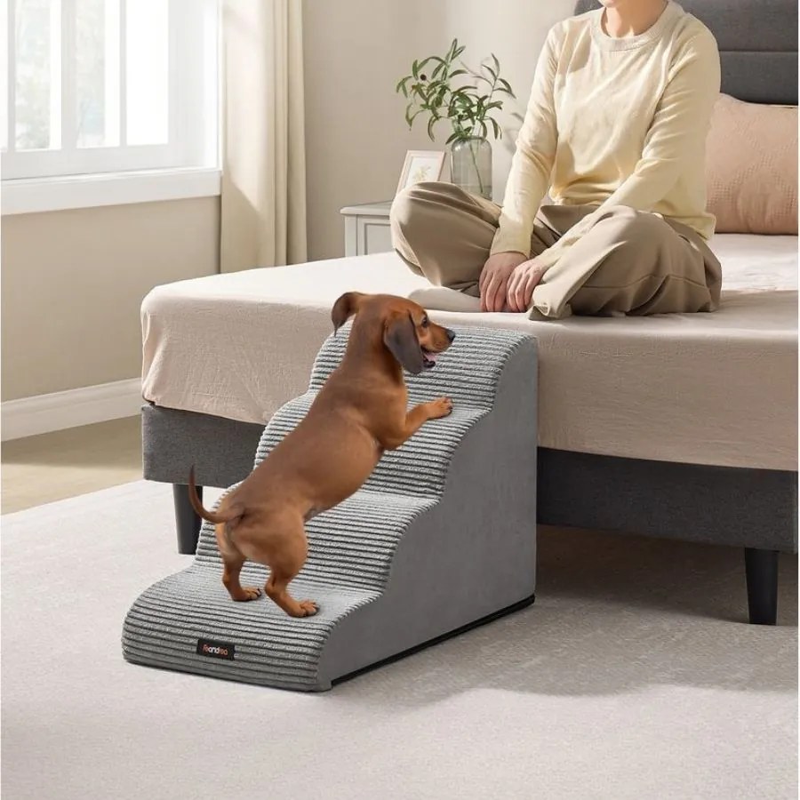 Escada para cães com degraus antiderrapantes 72 x 40 x 50 cm e revestimento lavável, Cinzento