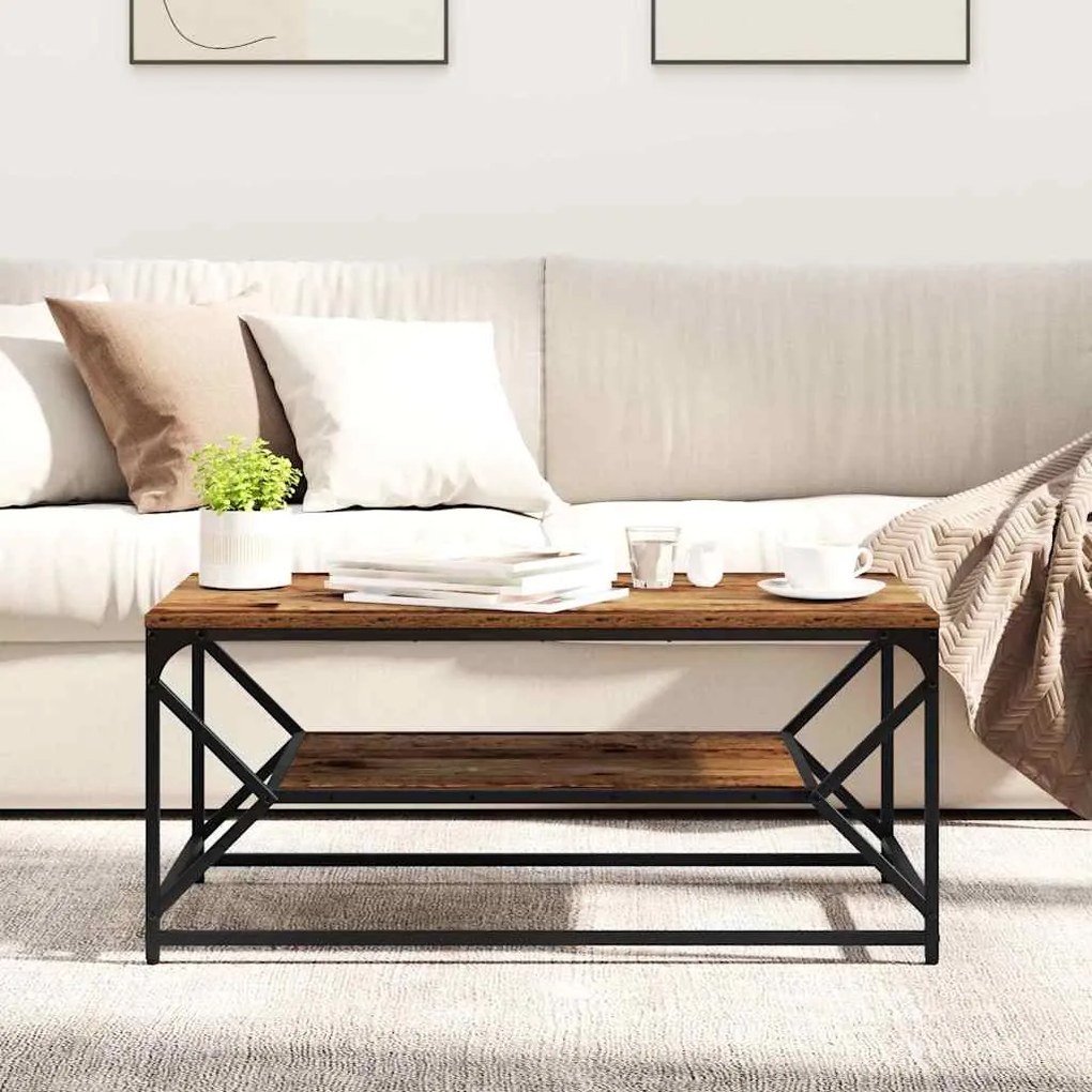 Mesa de Centro vidaXL com Prateleira em Madeira Antiga 90x50x40 cm em
