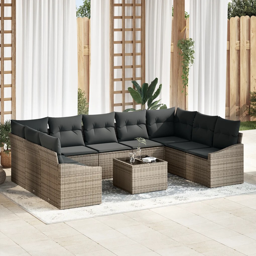 Conjunto de Jantar de Jardim de 9 Peças com Almofadas Rattan Poliéster