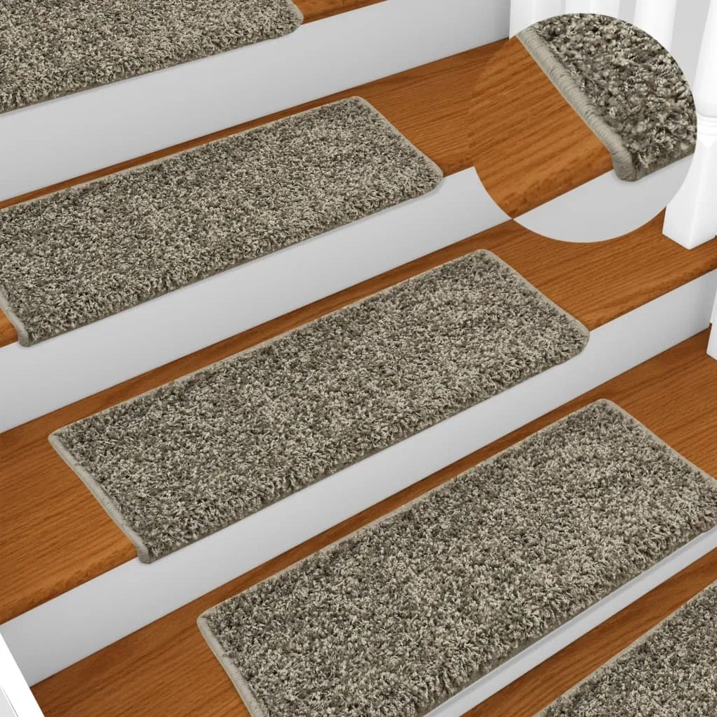 vidaXL Tapetes de escadas 10 pcs 65x21x4 cm cinzento