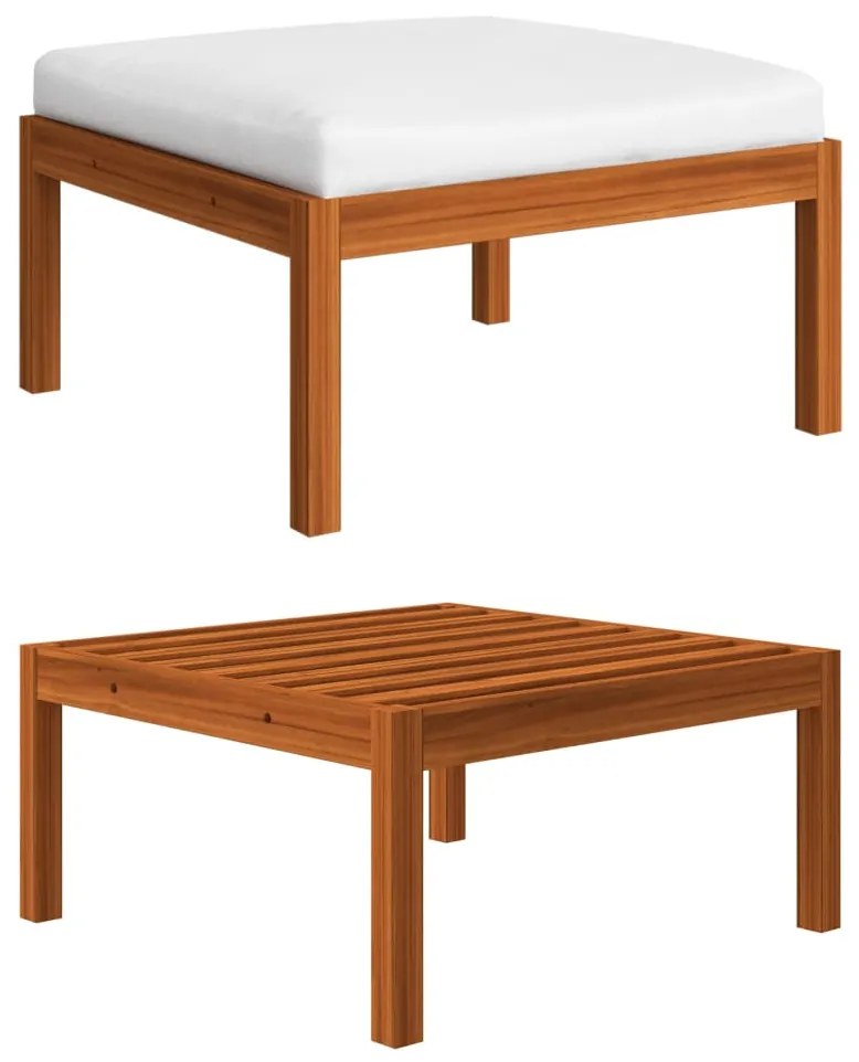 9 pcs conjunto lounge jardim c/ almofadões acácia maciça creme