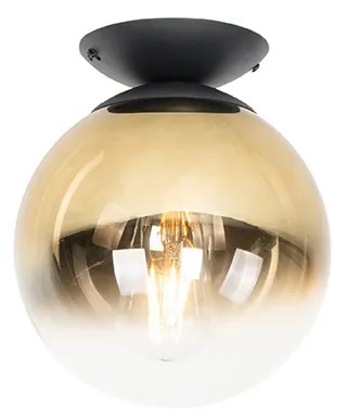 Candeeiro de teto Art Deco preto com vidro dourado - Pallon Art Deco