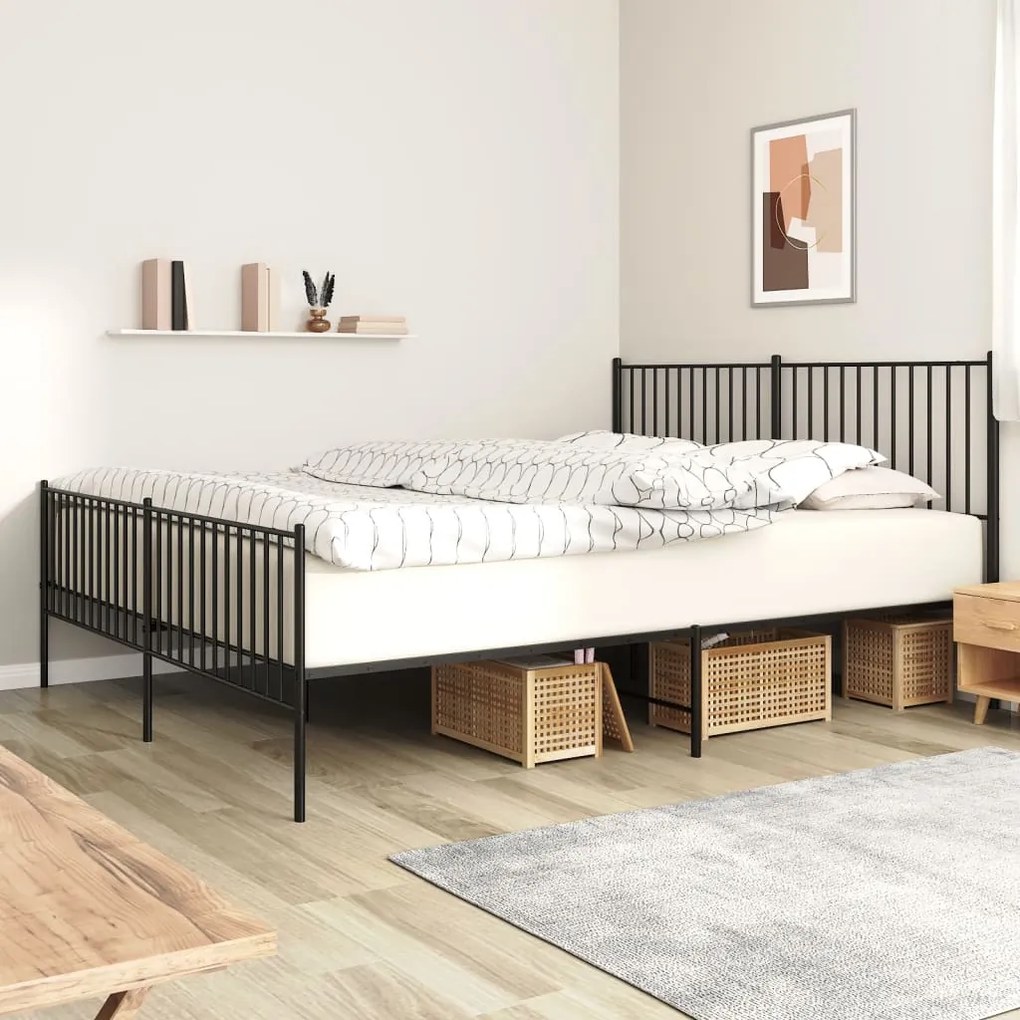 350886 vidaXL Estrutura de cama com cabeceira e pés 180x200 cm metal preto
