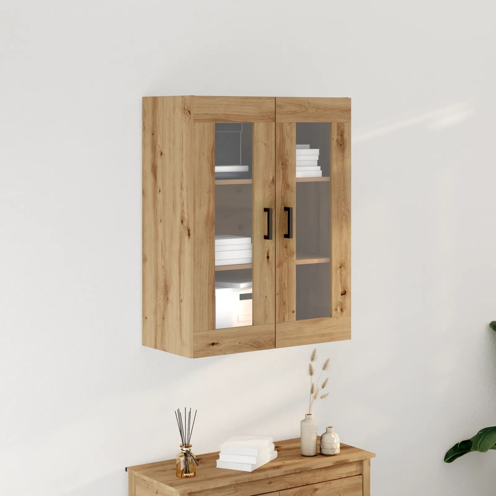vidaXL Armário Montado na Parede com Portas de Vidro Carvalho Artesanal 69.5x34x90 cm
