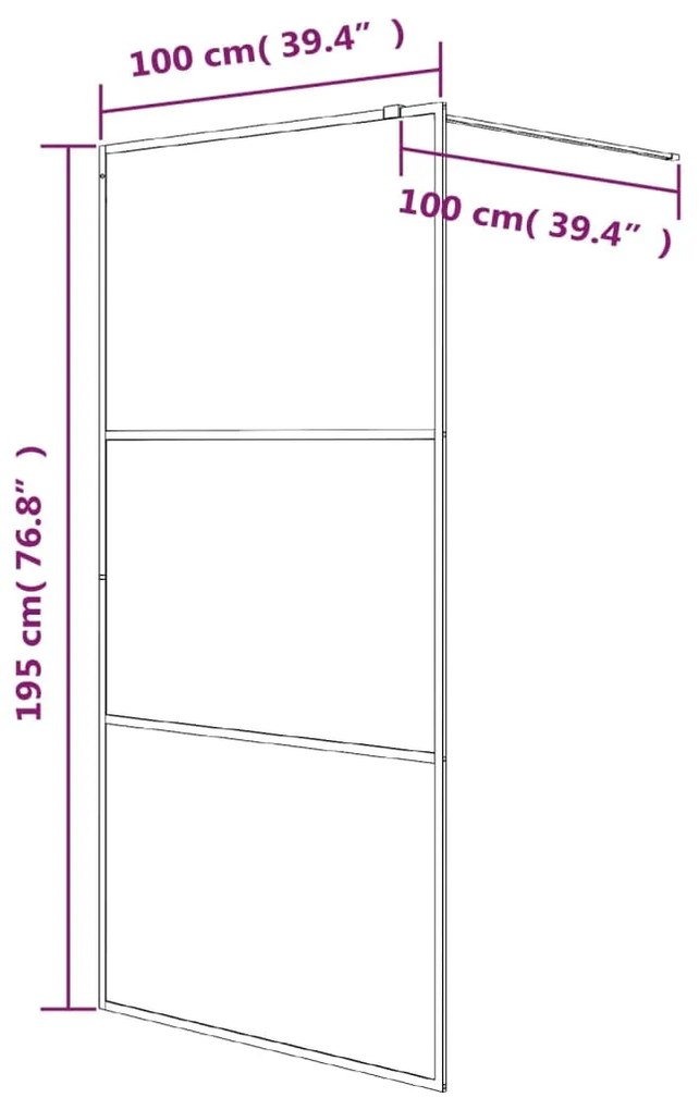 Divisória de chuveiro c/ vidro ESG transparente 100x195cm preto