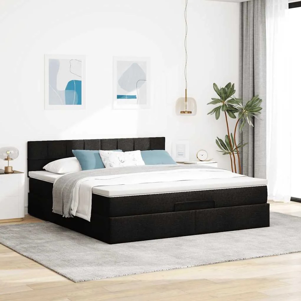 Estrutura de cama otomana com colchão 180x200 cm tecido preto