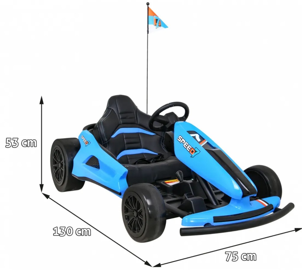 Kart elétrico para Crianças 24V SPEED 7 DRIFT KING Rodas Frente EVA, Rodas Atras Plastico, Assento de couro Azul