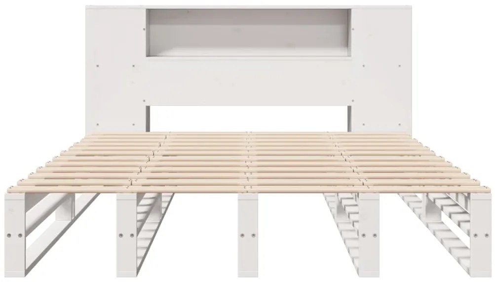 Cama com estante sem colchão 140x190 cm madeira maciça branco