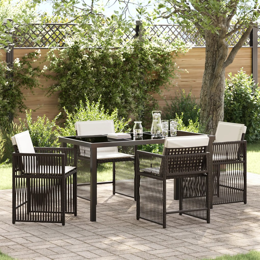 vidaXL Conjunto de Jantar Jardim 5 Peças com Almofadas Castanho Vime PE