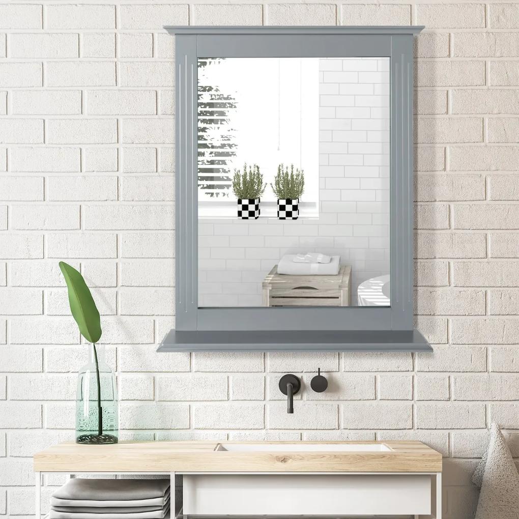 Espelho de casa de banho com prateleira adicional, espelho de parede para pia de banheiro, quarto 57 x 12 x 68,5 cm cinzento