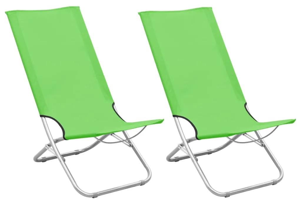 Cadeiras de praia dobráveis 2 pcs tecido verde