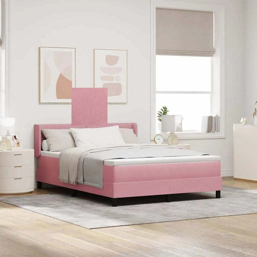 vidaXL Cama Box com colchão com cabeceira Rosa 200 x 140 cm Poliéster