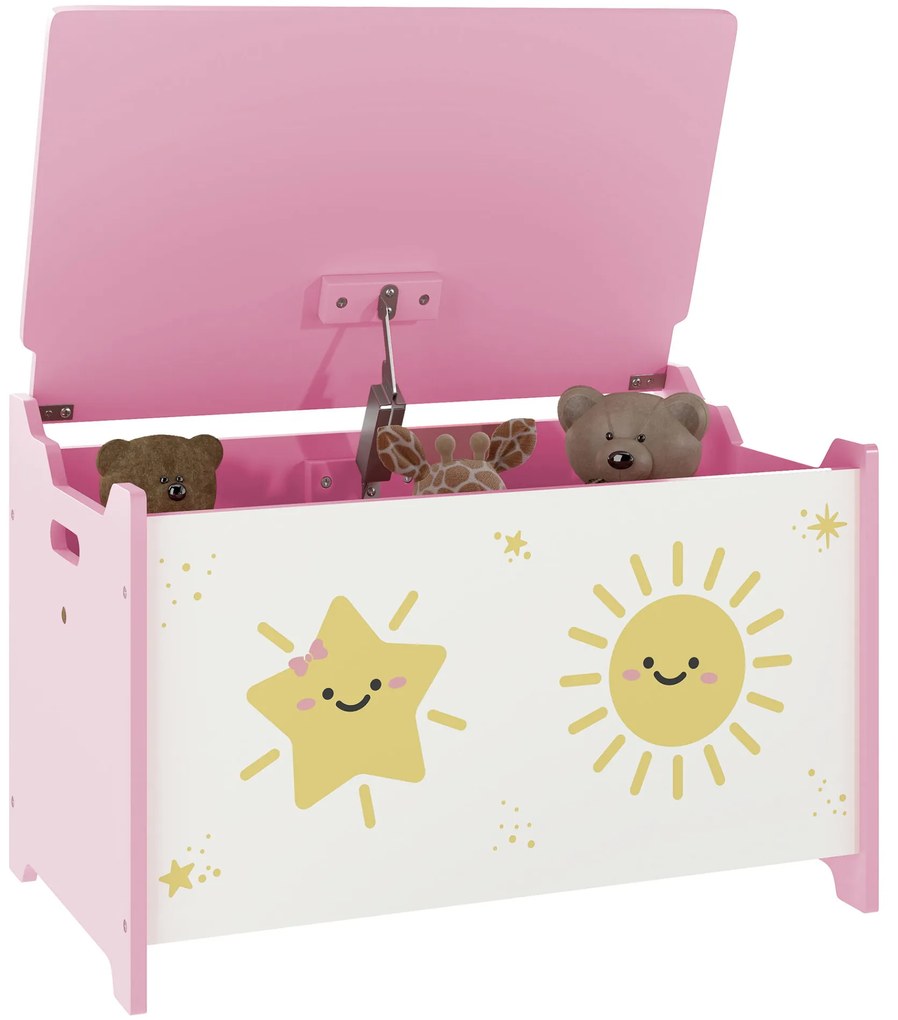 AIYAPLAY Baú Brinquedos Infantil 53 L Caixa de Arrumação Brinquedos Organizador Brinquedos com Tampa Rebatível Pistão a Gás para Livros Roupas 60x37x39 cm Rosa