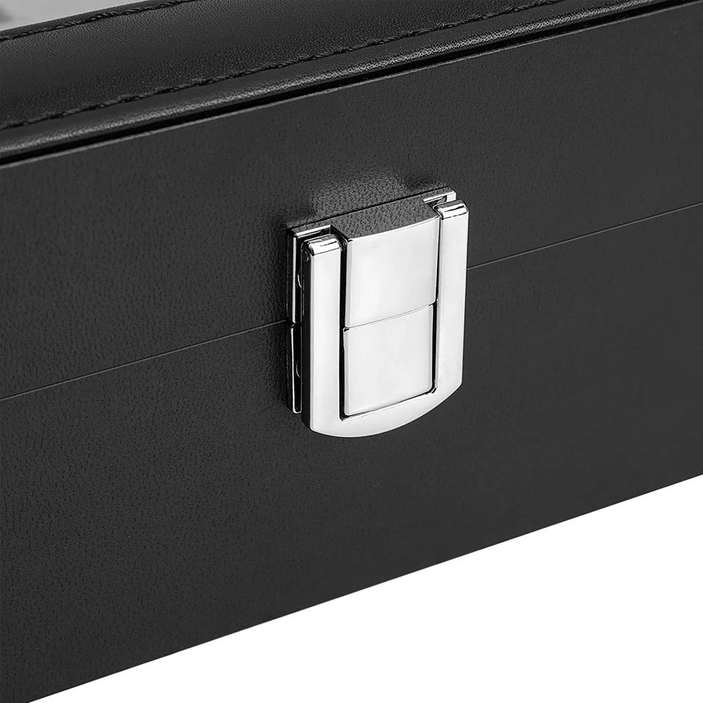 Caixa para proteger 12 relógios com tampa de vidro 32 x 18,6 x 8,5 cm preto + cinzento