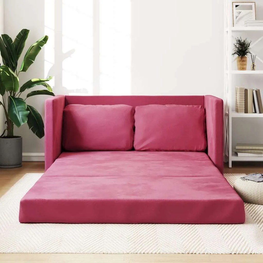 Sofá-cama sem pés 122x204x55 cm veludo vermelho tinto