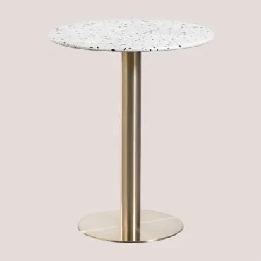 Mesa De Bar Redonda Ø60 Cm Em Terrazo Malibu Branco & Ouro Champagne - Sklum