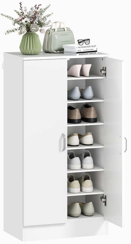 Sapateira de 2 Portas Sapateira para Entrada com 6 Prateleiras Ajustáveis para 14 Pares de Sapatos 55x35x108 cm Branco