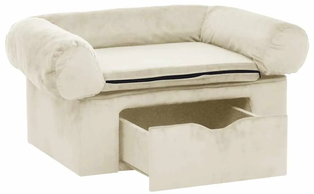 Sofá para cães com gaveta 75x50x38 cm pelúcia cor creme