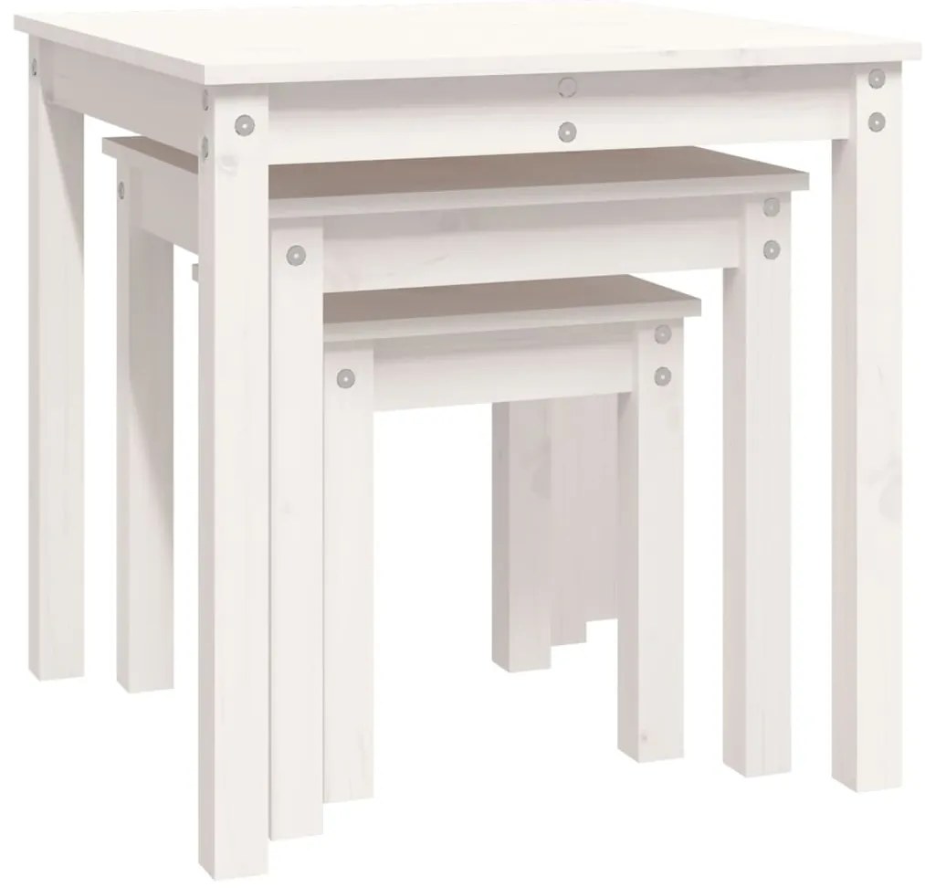 Mesas de encastrar 3 pcs madeira de pinho maciça branco