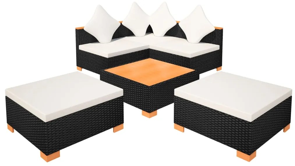 6 pcs conjunto lounge de jardim c/ almofadões vime PE preto