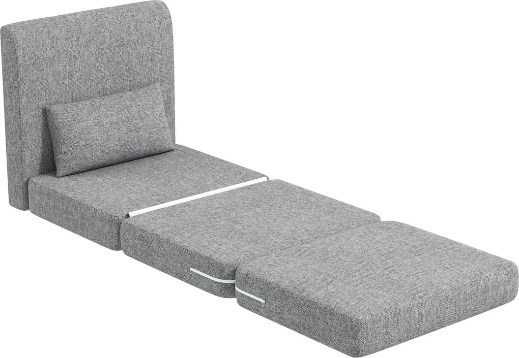 Sofá chão dobrável 3 em 1 com almofada 80L x 75P x 74A cm, convertível, colchão dobrável para hóspedes, sala de estar, escritório, cinzento