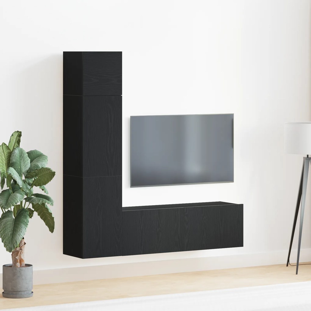 Conjunto de Gabinete de TV Montado na Parede com 3 Peças em Madeira de
