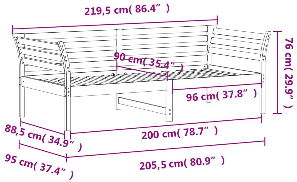 Sofá-cama 90x200 cm madeira de pinho maciça castanho cera