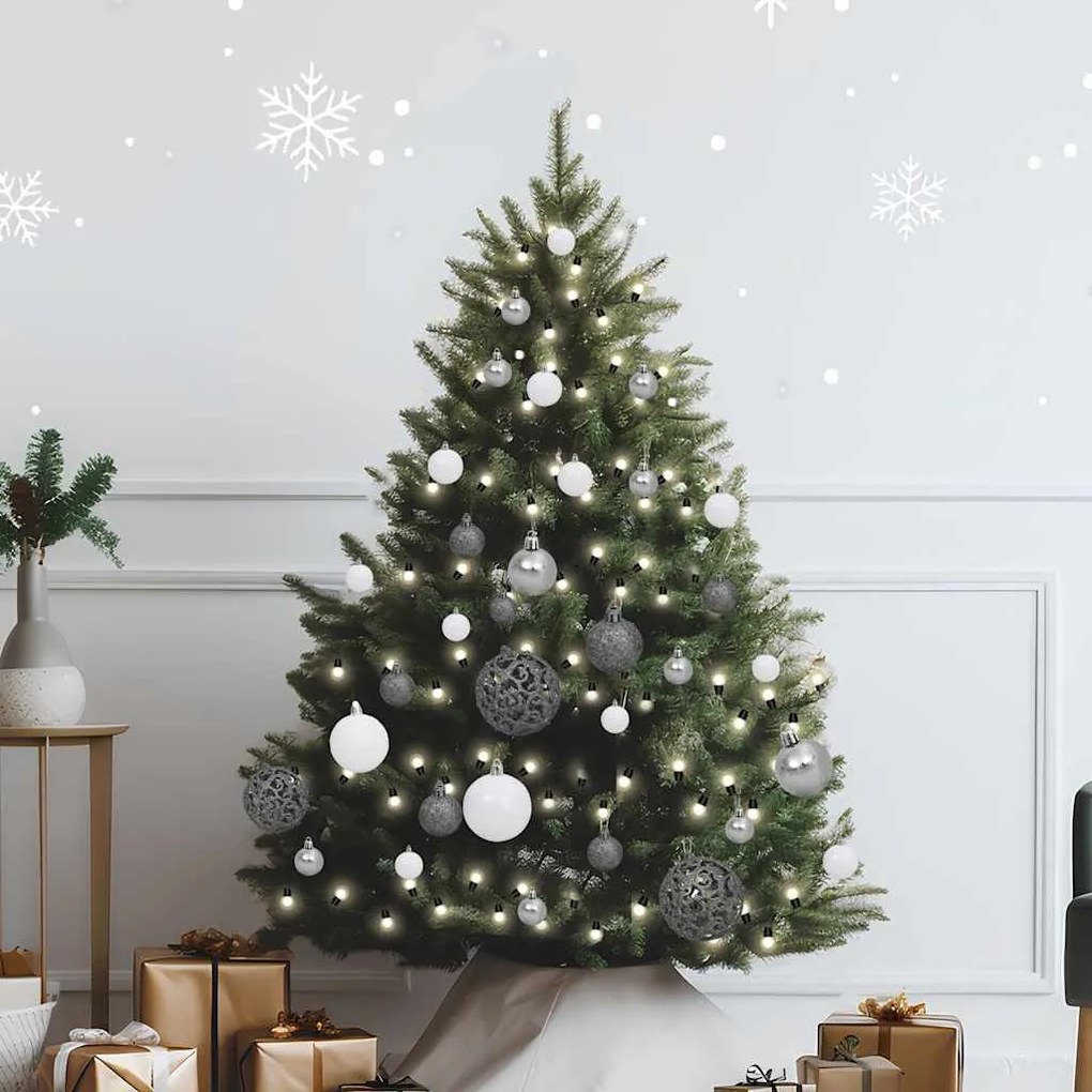 Conj. de bolas de natal 61 pcs c/ pico e 150 LEDs branco/cinza