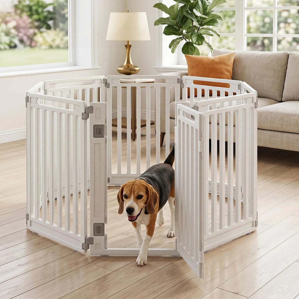 Conjunto de 7 Painéis para Parque para Cães com Porta, 53 x 81 cm, Configuração Flexível, Branco