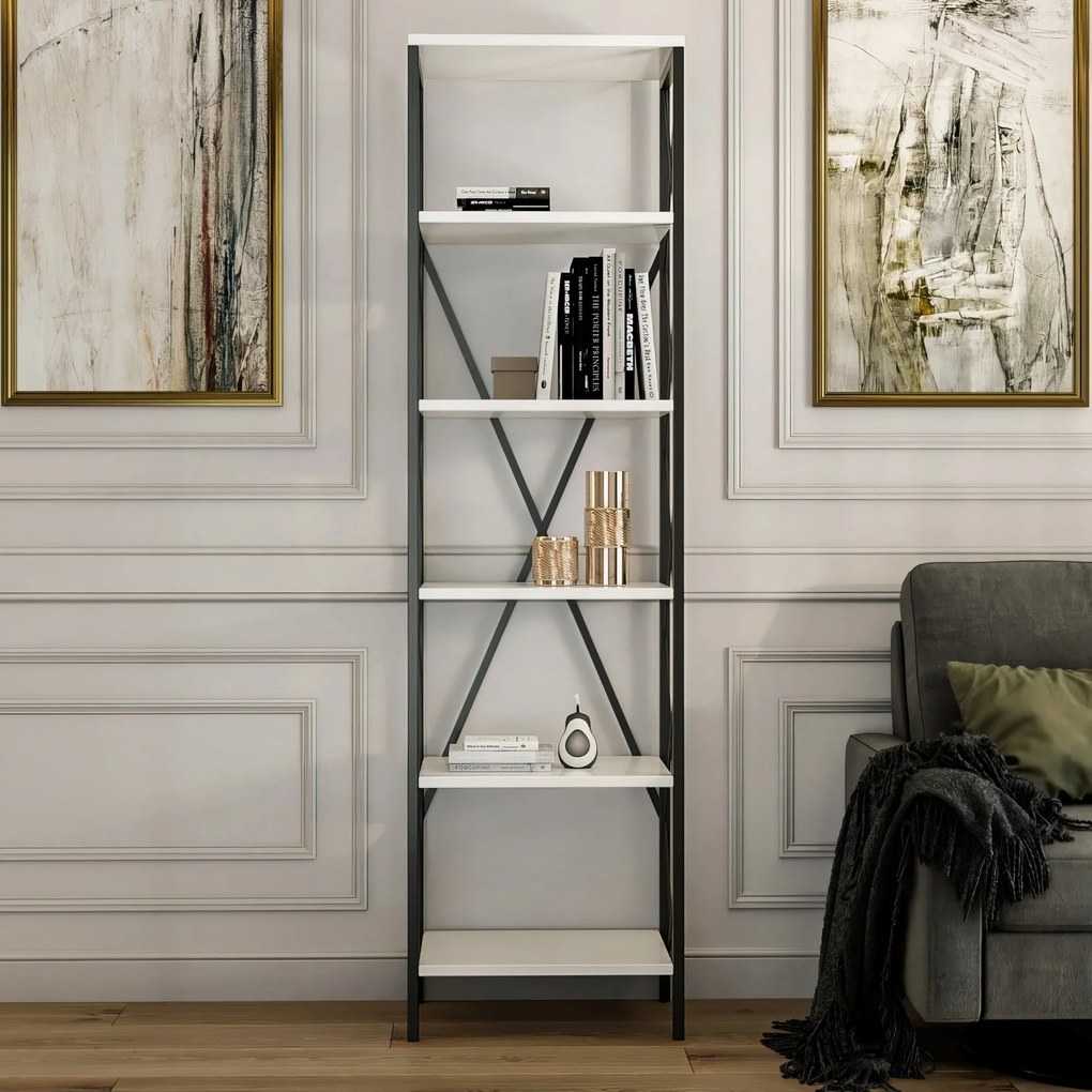 Estante Suadiye – Branco/Preto – 50x180x30 cm