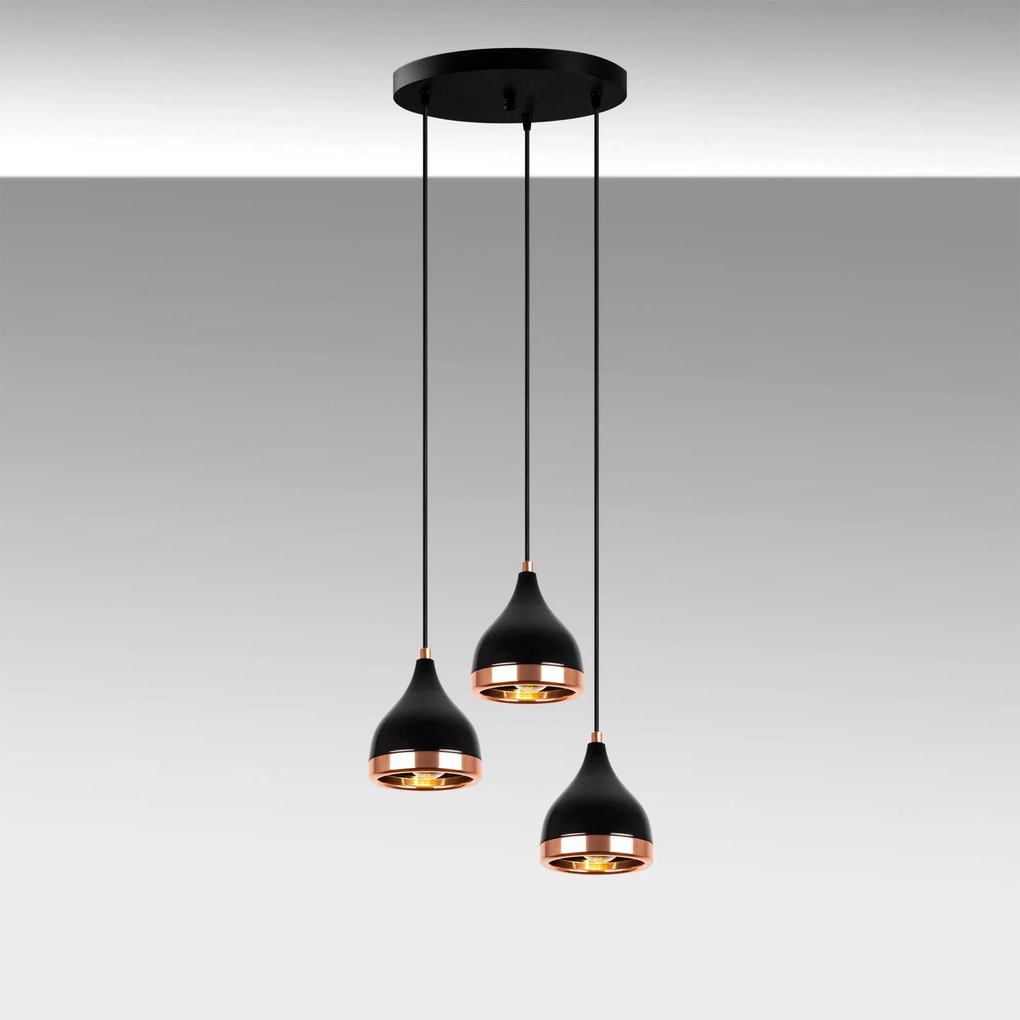 Candeeiro Yildo – Preto e Cobre – 38 cm Diâmetro, Altura Ajustável 31-