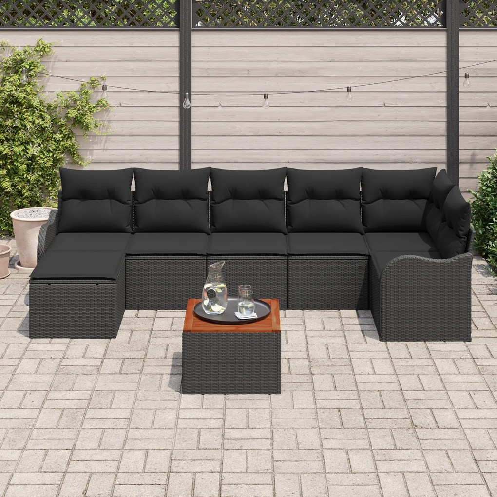 Conjunto de Sofá de Jardim com 8 Peças e Almofadas - Rattan Poliéster