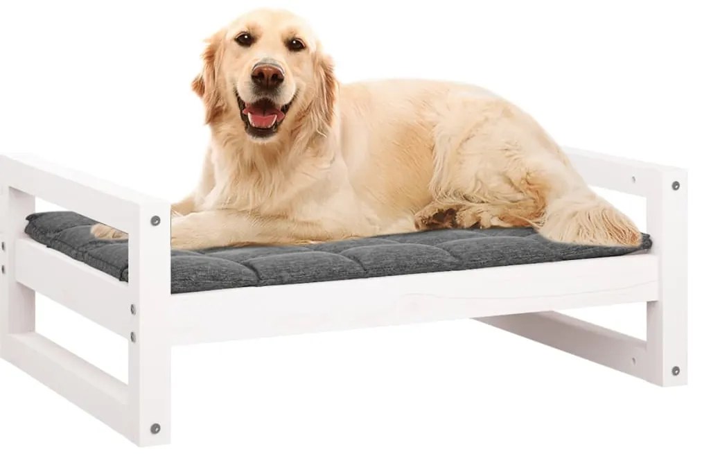 Cama para cães 75,5x55,5x28 cm madeira de pinho maciça branco