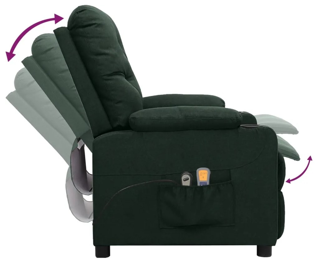 Poltrona de massagens elétrica tecido verde-escuro